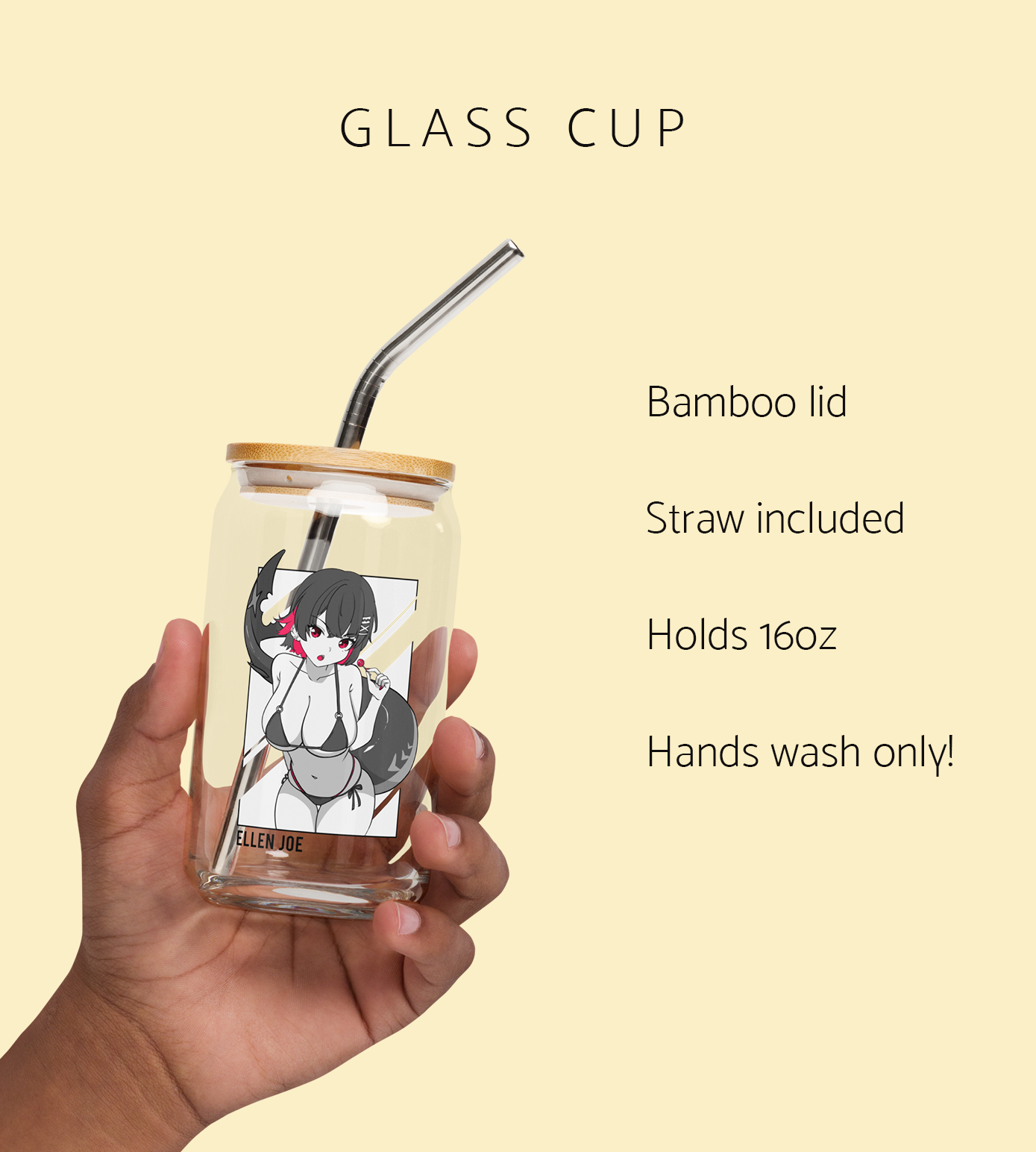 Ellen Joe Zenless Zone Zero Glass Tumbler With Straw And Lid Waifu Cup Beer Can Iced Coffee Glass Ellen Joe Zenless Zone Zero Cup Ellen Joe Glass Waifu Cup