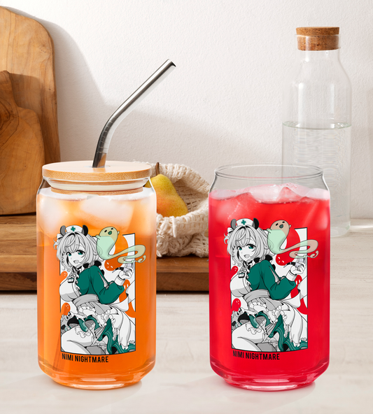 Nimi Nightmare Glass Tumbler With Straw And Lid Vtuber Waifu Cup Beer Can Iced Coffee Glass Nimi Nightmare Cup Dokibird Glass Waifu Cup