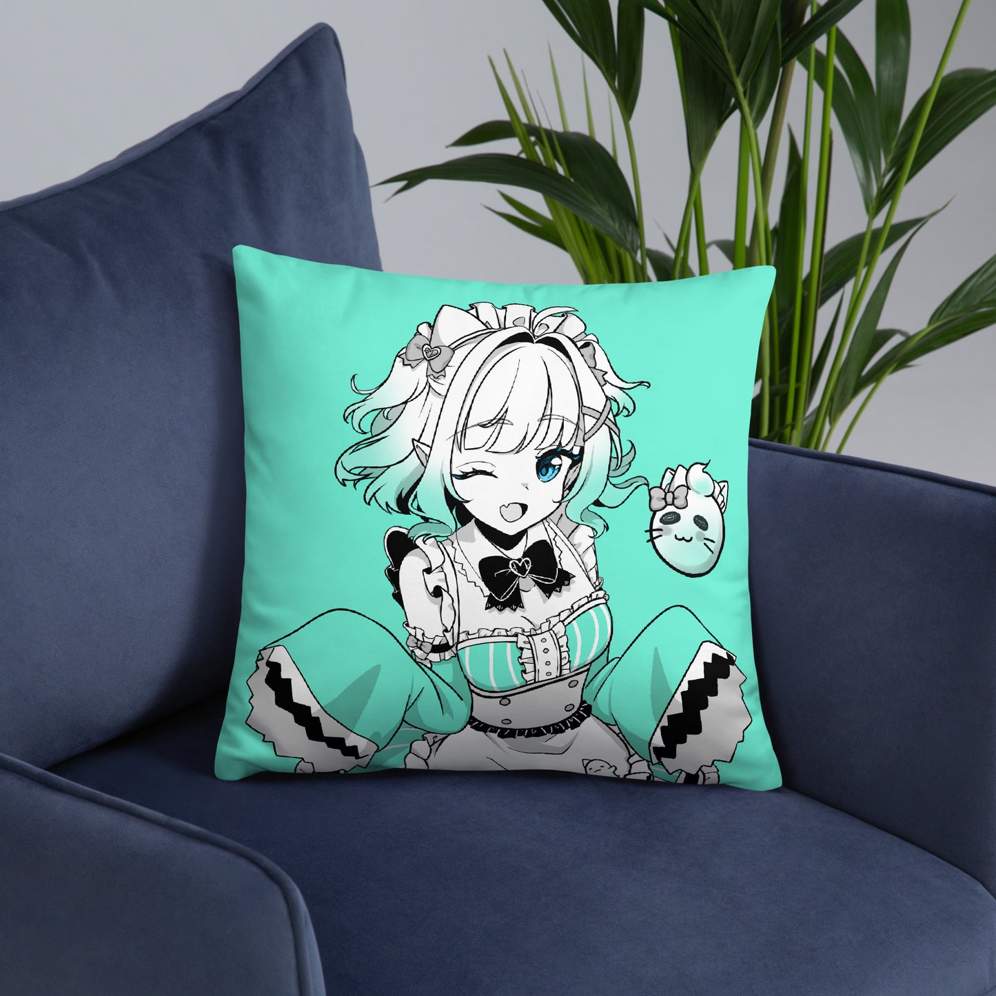 Mint Fantome Throw Pillow, Vtuber Throw Pillows, Gift for Vtuber Fan, Mint Fantome Throw Pillow, Decorative Pillow, Maid Mint Merch