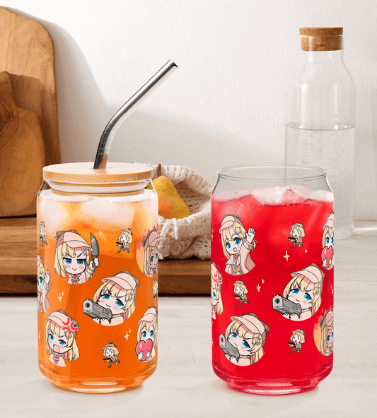 Amelia Watson Glass Tumbler With Straw And Lid Vtuber Waifu Cup Beer Can Iced Coffee Glass Amelia Watson Cup Hololive Glass Waifu Cup
