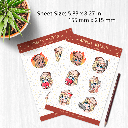 Amelia Watson Sticker Sheet Stationery Stickers Sticker Sheet Planner Journal Stickers Hololive Stickers Hololive Merch Amelia Watson Merch