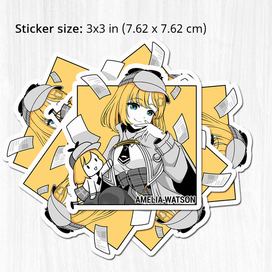 Amelia Watson Stickers Vtuber Stickers Kiss Cut Stickers 3"x3" kawaii Stickers Stationery Stickers Hololive Vtuber merch Amelia Watson Merch