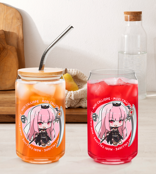 Mori Calliope Maid Glass Tumbler With Straw And Lid Vtuber Waifu Cup Beer Can Iced Coffee Glass Mori Calliope Cup Hololive Glass Waifu Cup
