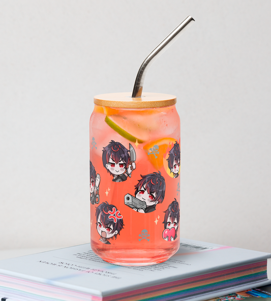 K9 Kuro Glass Tumbler With Straw And Lid Vtuber Waifu Cup Beer Can Iced Coffee Glass Kuro Kurenai Cup VShojo Glass Waifu Cup