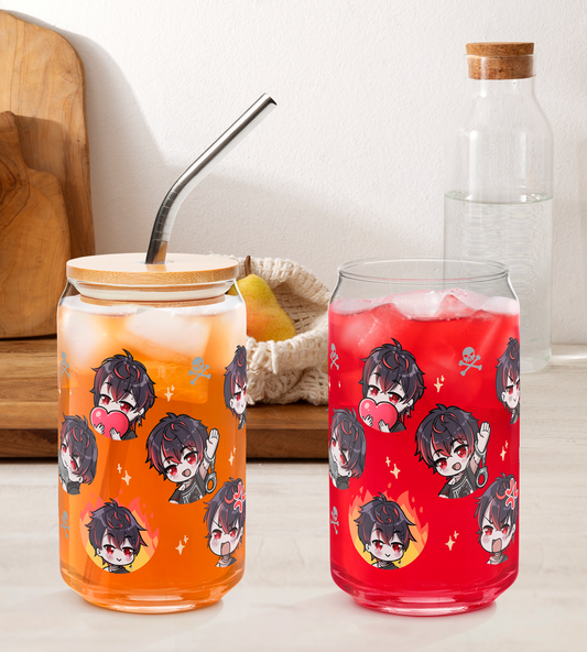 K9 Kuro Glass Tumbler With Straw And Lid Vtuber Waifu Cup Beer Can Iced Coffee Glass Kuro Kurenai Cup VShojo Glass Waifu Cup