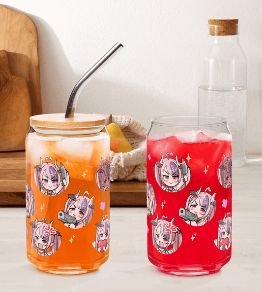 Ironmouse Glass Tumbler With Straw And Lid Vtuber Waifu Cup Beer Can Iced Coffee Glass Ironmouse Cup VShojo Glass Waifu Cup