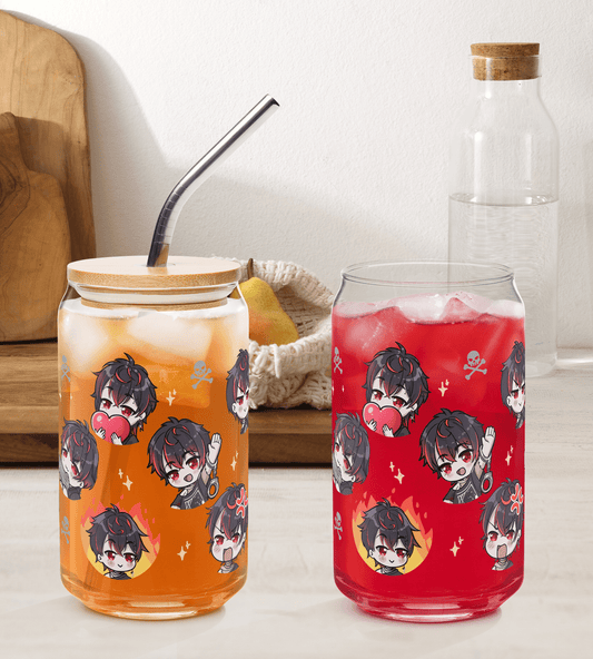 K9 Kuro Glass Tumbler With Straw And Lid Vtuber Waifu Cup Beer Can Iced Coffee Glass Kuro Kurenai Cup VShojo Glass Waifu Cup