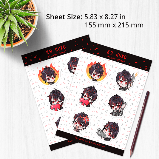 K9 Kuro Sticker Sheet, Stationery Stickers, Sticker Sheet Planner, Journal Stickers, Kuro Kurenai Stickers, Vshojo Merch, K9 Kuro Merch