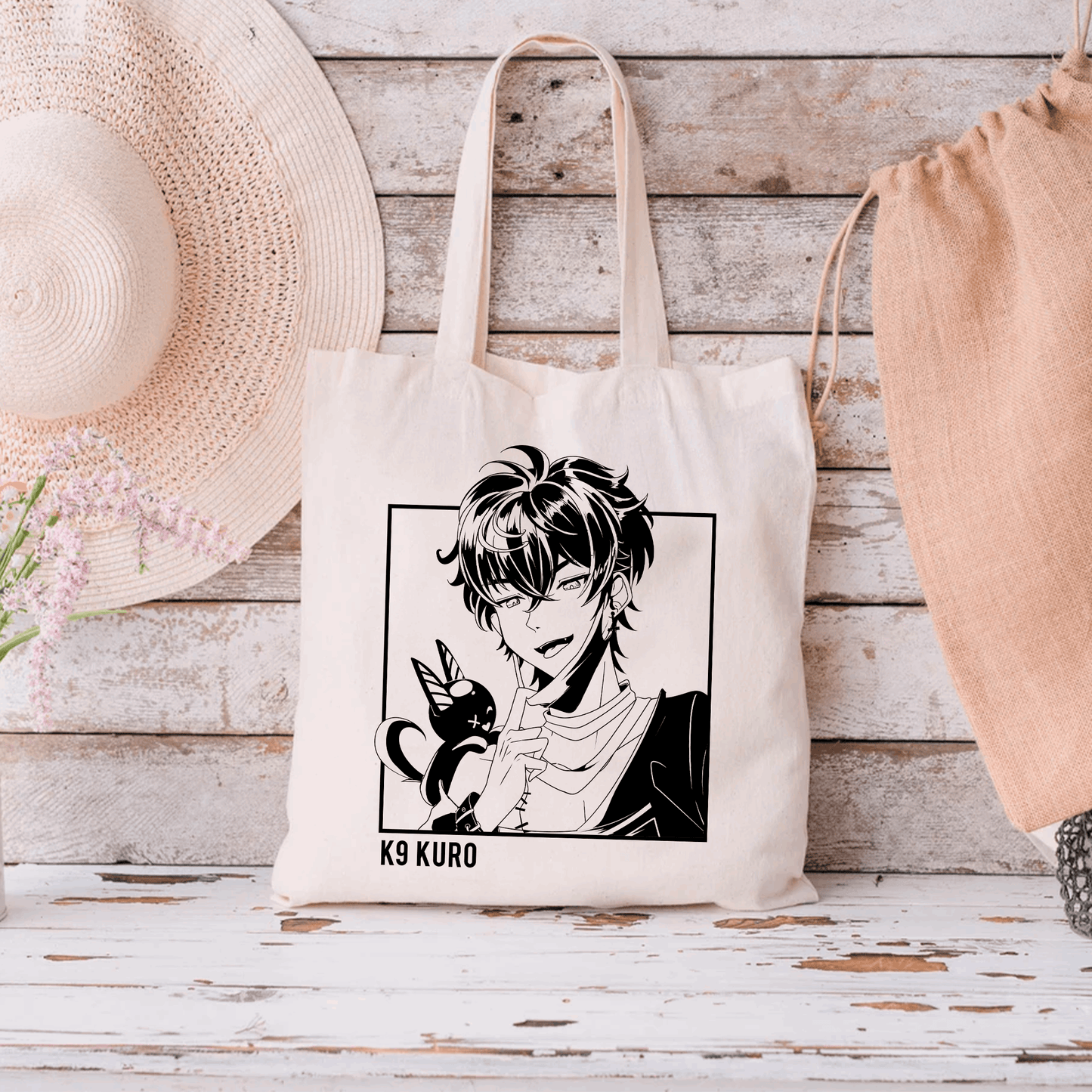 K9 Kuro Tote Bag, Vtuber Tote Bag, K9 Kuro Fan Merch, Cotton Canvas Tote Bag, Eco Tote Bag, Sustainable Bag, Kawaii Tote Bag, Vshojo Merch