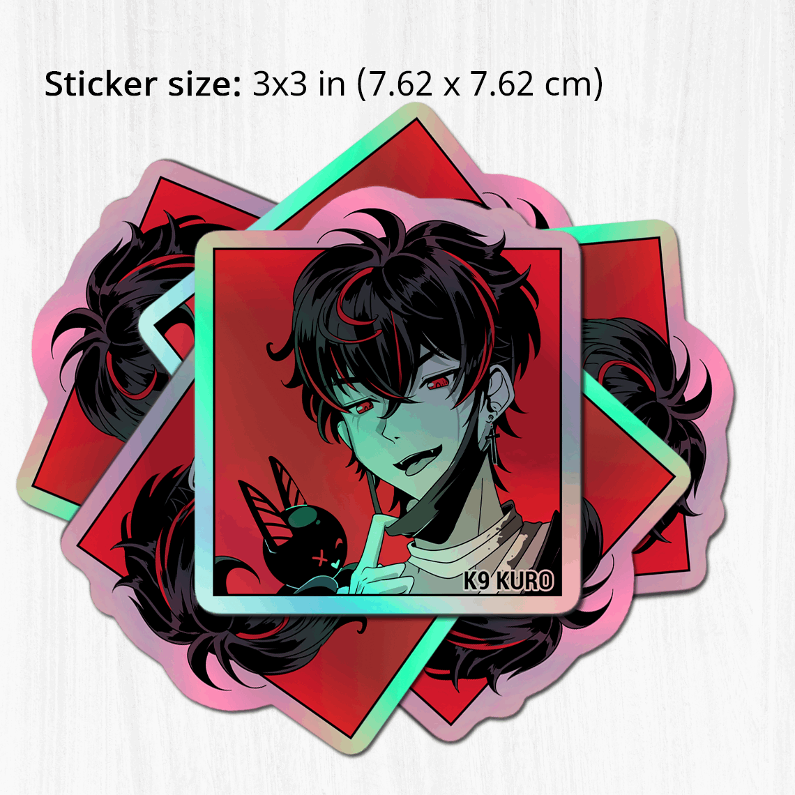 Vshojo K9 Kuro Holographic stickers, Vtuber Stickers, Kiss Cut Stickers 3"x3", K9 Kuro Stickers, Stationery Stickers, K9 Kuro merch