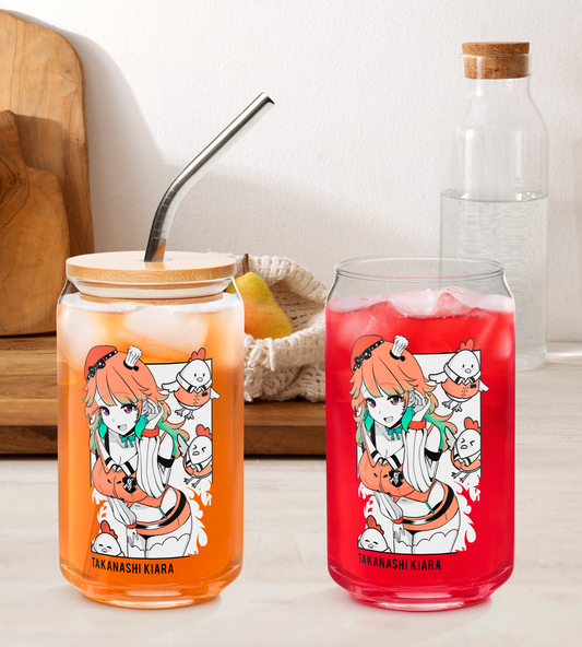 Takanashi Kiara Maid Glass Tumbler With Straw And Lid Vtuber Waifu Cup Beer Can Iced Coffee Glass Takanashi Kiara Cup Hololive Glass Waifu Cup