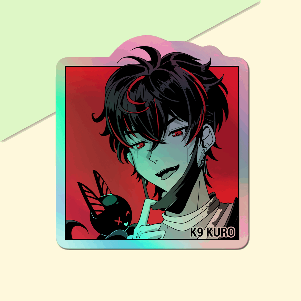 Vshojo K9 Kuro Holographic stickers, Vtuber Stickers, Kiss Cut Stickers 3"x3", K9 Kuro Stickers, Stationery Stickers, K9 Kuro merch