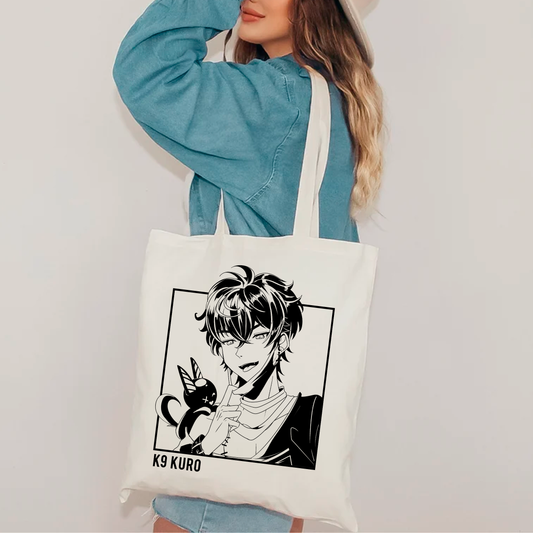 K9 Kuro Tote Bag, Vtuber Tote Bag, K9 Kuro Fan Merch, Cotton Canvas Tote Bag, Eco Tote Bag, Sustainable Bag, Kawaii Tote Bag, Vshojo Merch