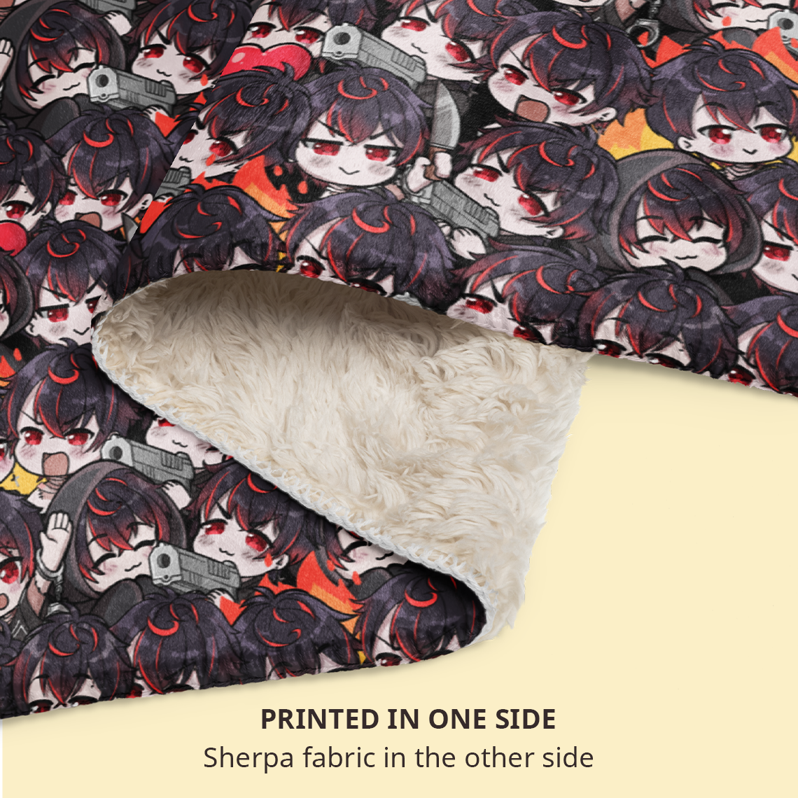 K9 Kuro Sherpa fleece blanket – soft cozy anime blanket for VTuber fans, Vshojo K9 Kuro merch, warm throw blanket for gaming, streaming, bedroom, or couch, perfect gift for anime lovers and gamers, VTuber blanket for Vshojo fans, anime bedroom decor, kawaii gamer gift, streamer room aesthetic
