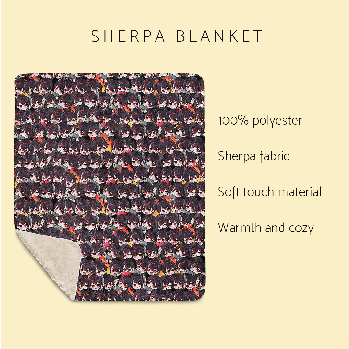 K9 Kuro Sherpa fleece blanket – soft cozy anime blanket for VTuber fans, Vshojo K9 Kuro merch, warm throw blanket for gaming, streaming, bedroom, or couch, perfect gift for anime lovers and gamers, VTuber blanket for Vshojo fans, anime bedroom decor, kawaii gamer gift, streamer room aesthetic