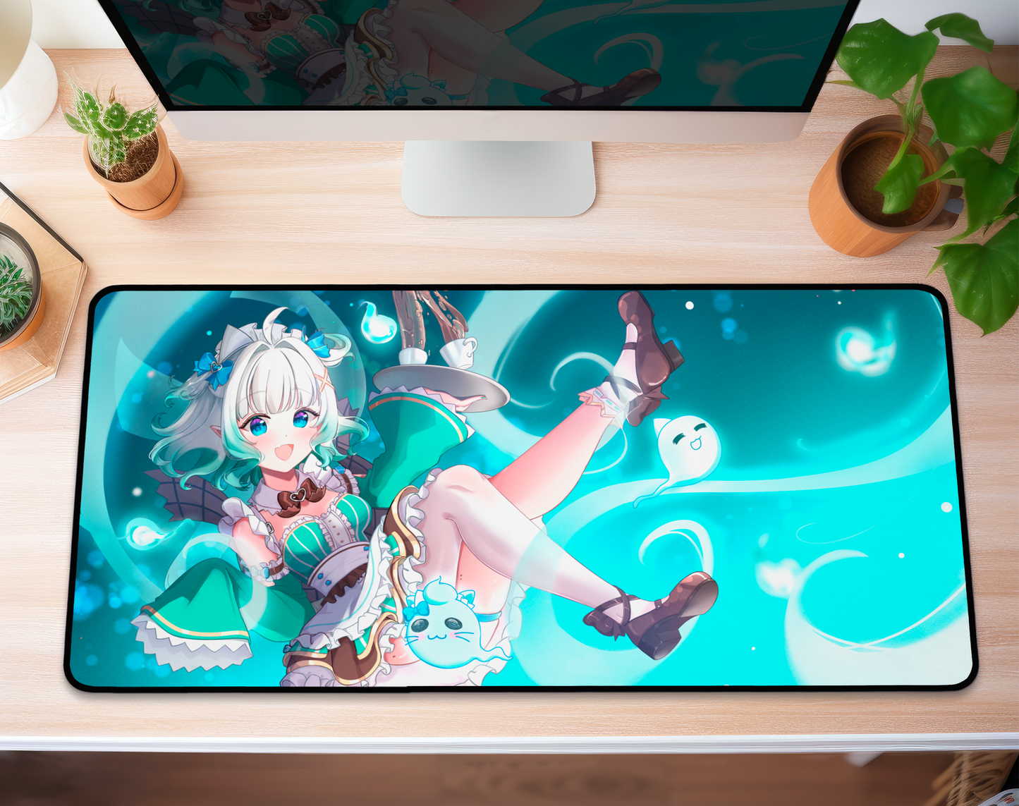 Mint Fantome Deskmat Vtubers Mousepad XL XXL Gaming Desk Mat Gift for Gamers Waifu Large Playmat Mint Fantome Merch Mint Fantome Mousepad Maid Mint merch