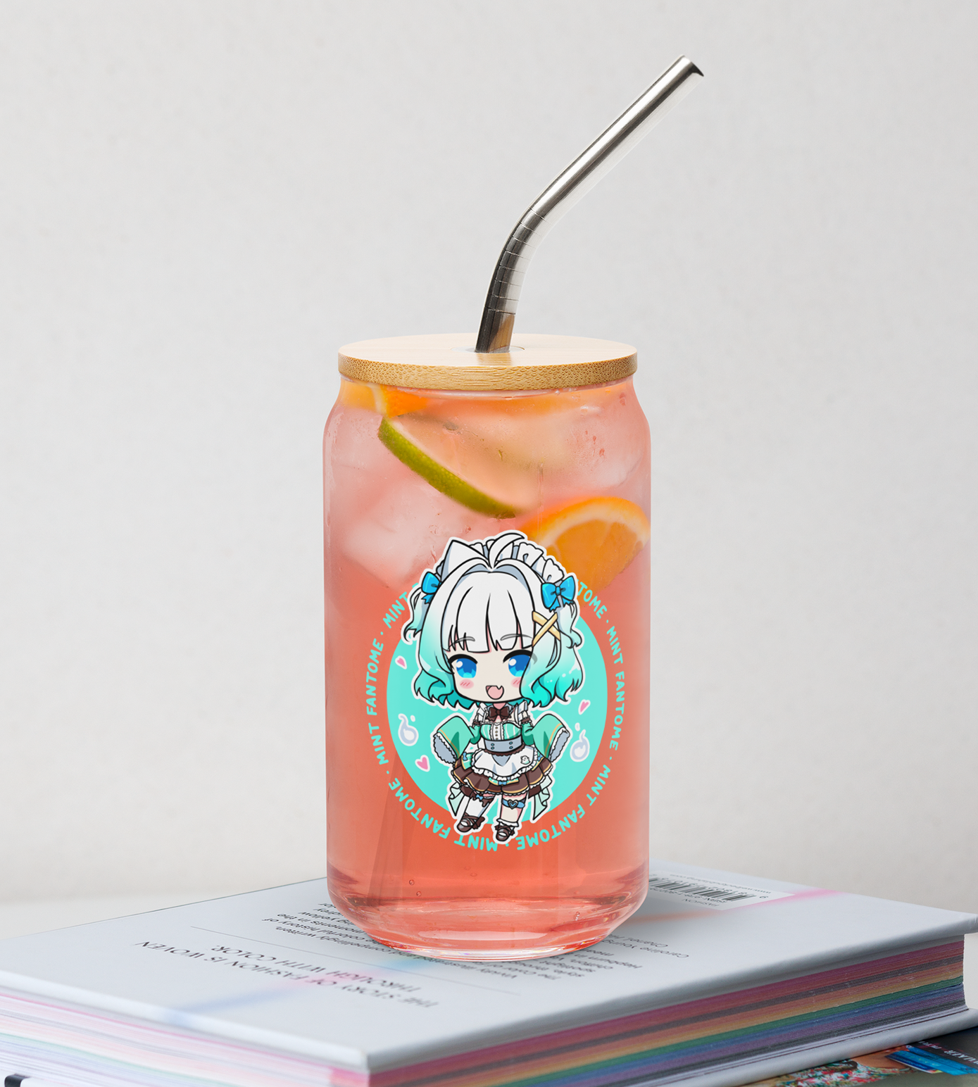 Mint Fantome Glass Tumbler With Straw And Lid Vtuber Waifu Cup Beer Can Iced Coffee Glass Mint Fantome Cup Maid Mint Glass Waifu Cup