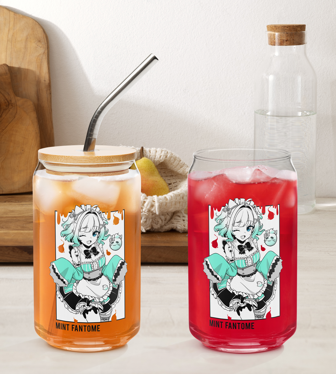 Mint Fantome Glass Tumbler With Straw And Lid Vtuber Waifu Cup Beer Can Iced Coffee Glass Mint Fantome Cup Maid Mint Glass Waifu Cup