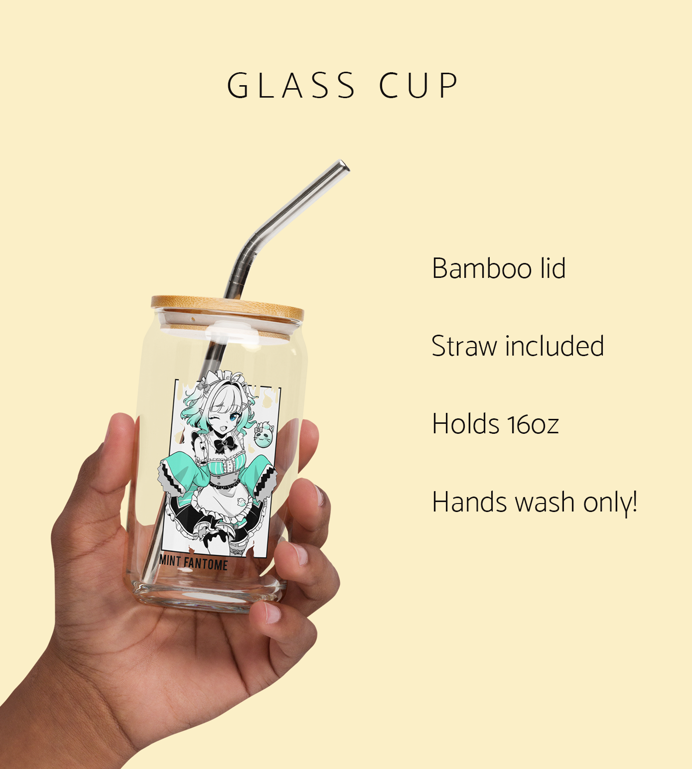 Mint Fantome Glass Tumbler With Straw And Lid Vtuber Waifu Cup Beer Can Iced Coffee Glass Mint Fantome Cup Maid Mint Glass Waifu Cup