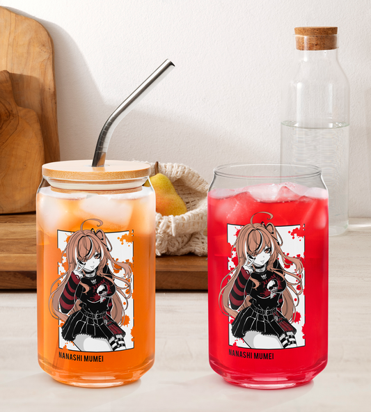 Nanashi Mumei Glass Tumbler With Straw And Lid Vtuber Waifu Cup Beer Can Iced Coffee Glass Nanashi Mumei Cup Hololive Glass Waifu Cup