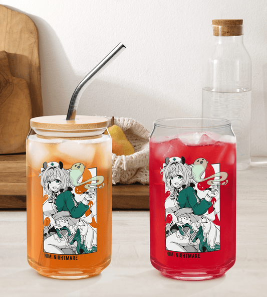 Nimi Nightmare Glass Tumbler With Straw And Lid Vtuber Waifu Cup Beer Can Iced Coffee Glass Nimi Nightmare Cup Dokibird Glass Waifu Cup