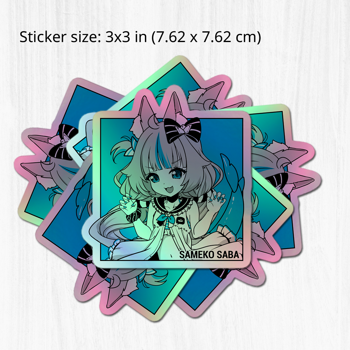 Sameko Saba holographic Sticker, Vtuber Stickers, Kiss Cut Stickers 3"x3", Sameko Saba Stickers, Stationery Stickers, Sameko Saba Merch, Vtuber merch