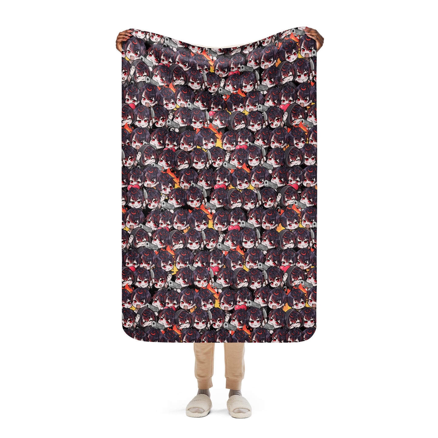 K9 Kuro Sherpa fleece blanket – soft cozy anime blanket for VTuber fans, Vshojo K9 Kuro merch, warm throw blanket for gaming, streaming, bedroom, or couch, perfect gift for anime lovers and gamers, VTuber blanket for Vshojo fans, anime bedroom decor, kawaii gamer gift, streamer room aesthetic