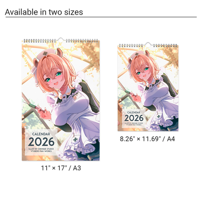 High-quality waifu VTuber wall and desktop calendars featuring 12 vibrant poster-style art prints inspired by Hololive, Sameko Saba, Nimi Nightmare, and Mint Fantome; perfect anime merch for VTuber fans and collectors illustrated by Orihime Studio