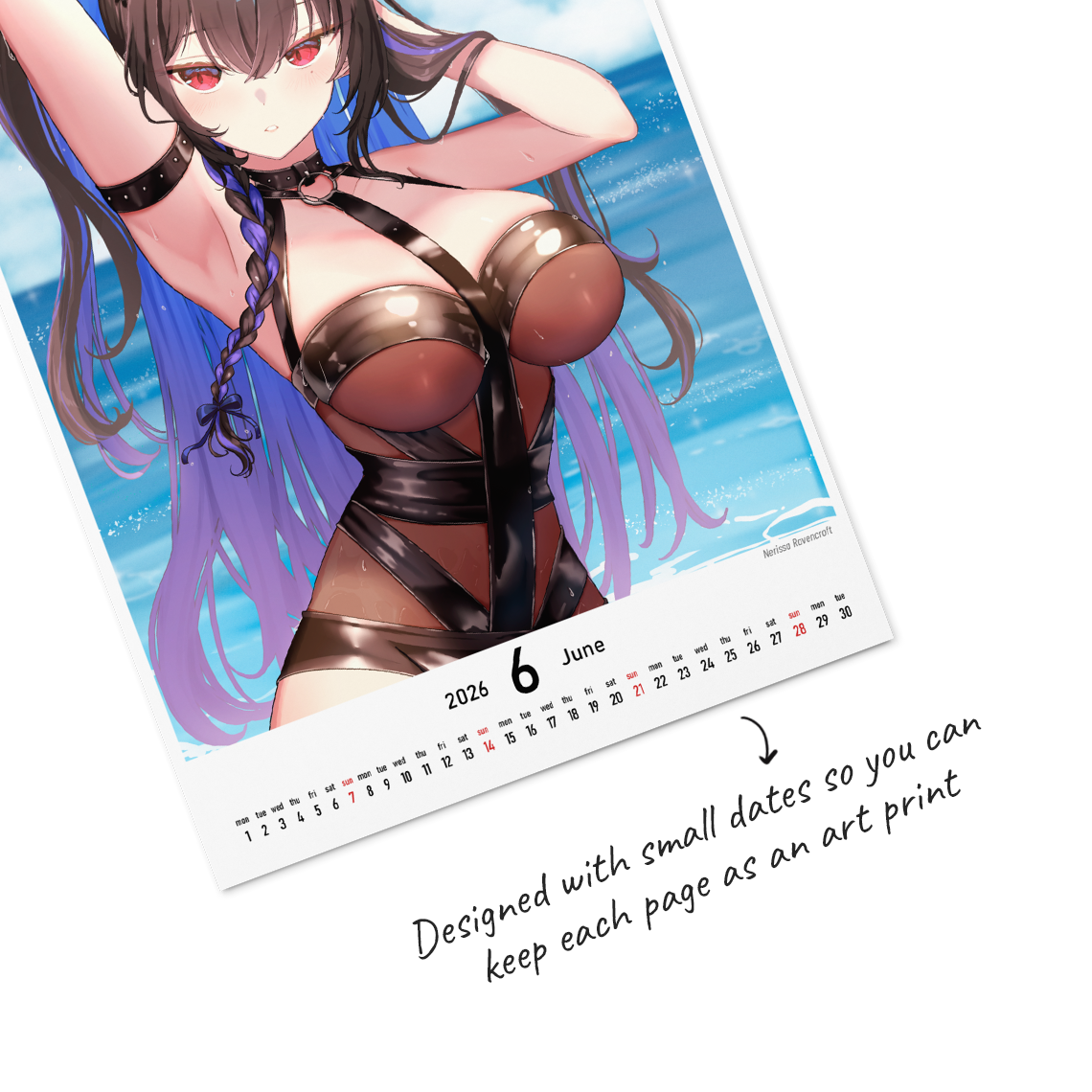 High-quality waifu VTuber wall and desktop calendars featuring 12 vibrant poster-style art prints inspired by Hololive, Sameko Saba, Nimi Nightmare, and Mint Fantome; perfect anime merch for VTuber fans and collectors illustrated by Orihime Studio