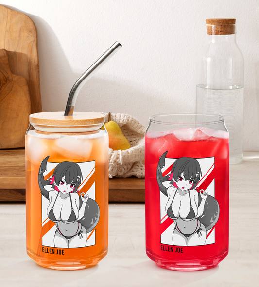 Ellen Joe Zenless Zone Zero Glass Tumbler With Straw And Lid Waifu Cup Beer Can Iced Coffee Glass Ellen Joe Zenless Zone Zero Cup Ellen Joe Glass Waifu Cup