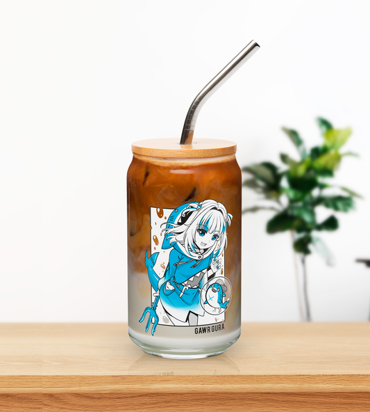 Gawr Gura Glass Tumbler With Straw And Lid Vtuber Waifu Cup Beer Can Iced Coffee Glass Gawr Gura Cup Hololive Glass Waifu Cup