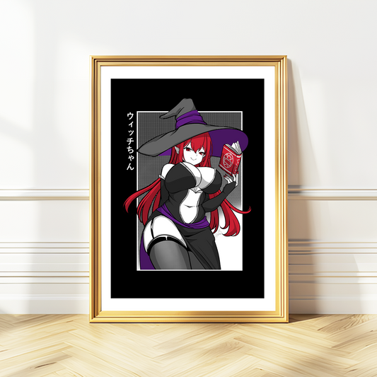 Witch-chan Art Print Witch Girl Poster Halloween Wall Art Gift for Game Fan Anime Waifu Poster Cool Anime-Inspired Tee Waifu Poster Orihime Studio Merch