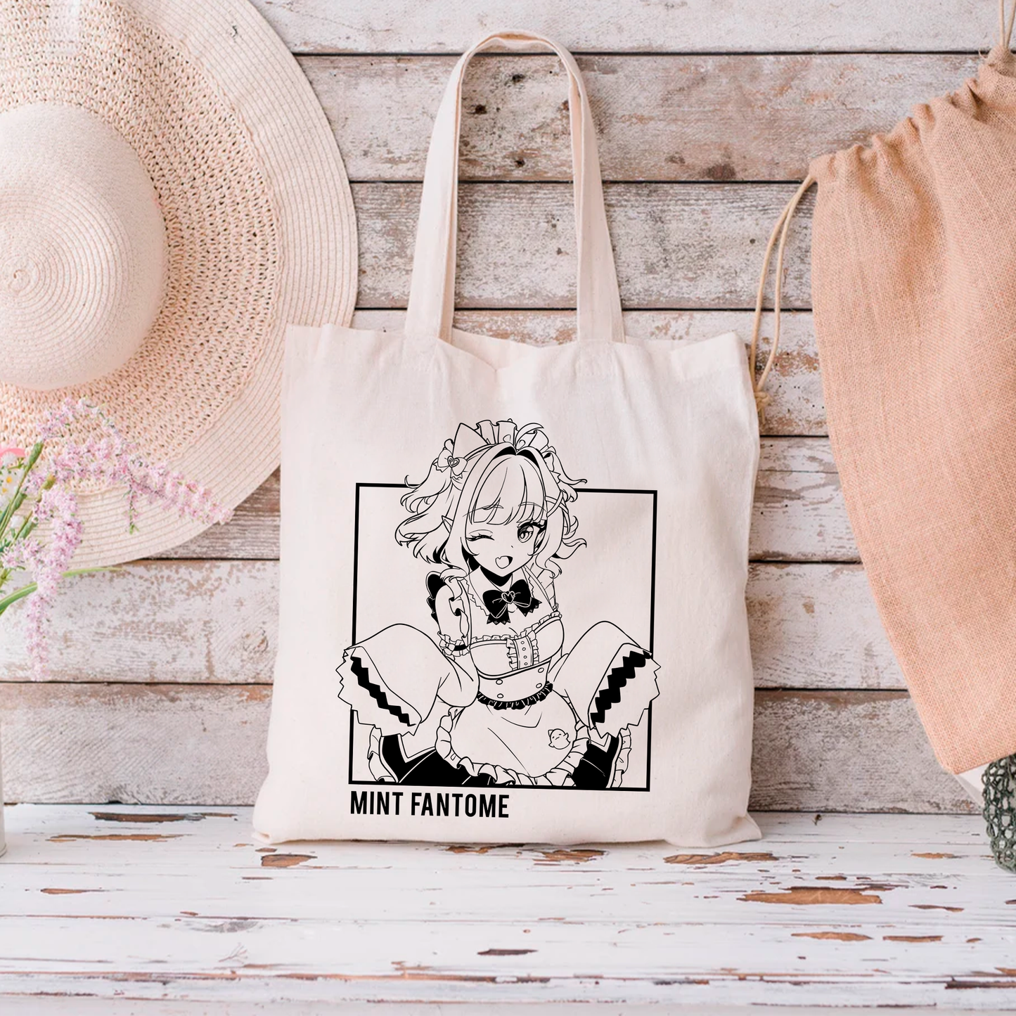 Mint Fantome Tote Bag Vtuber Tote Bag Mint Fantome Fan Merch Cotton Canvas Tote Bag Eco Tote Bag Sustainable Bag Kawaii Tote Bag Maid Mint merch