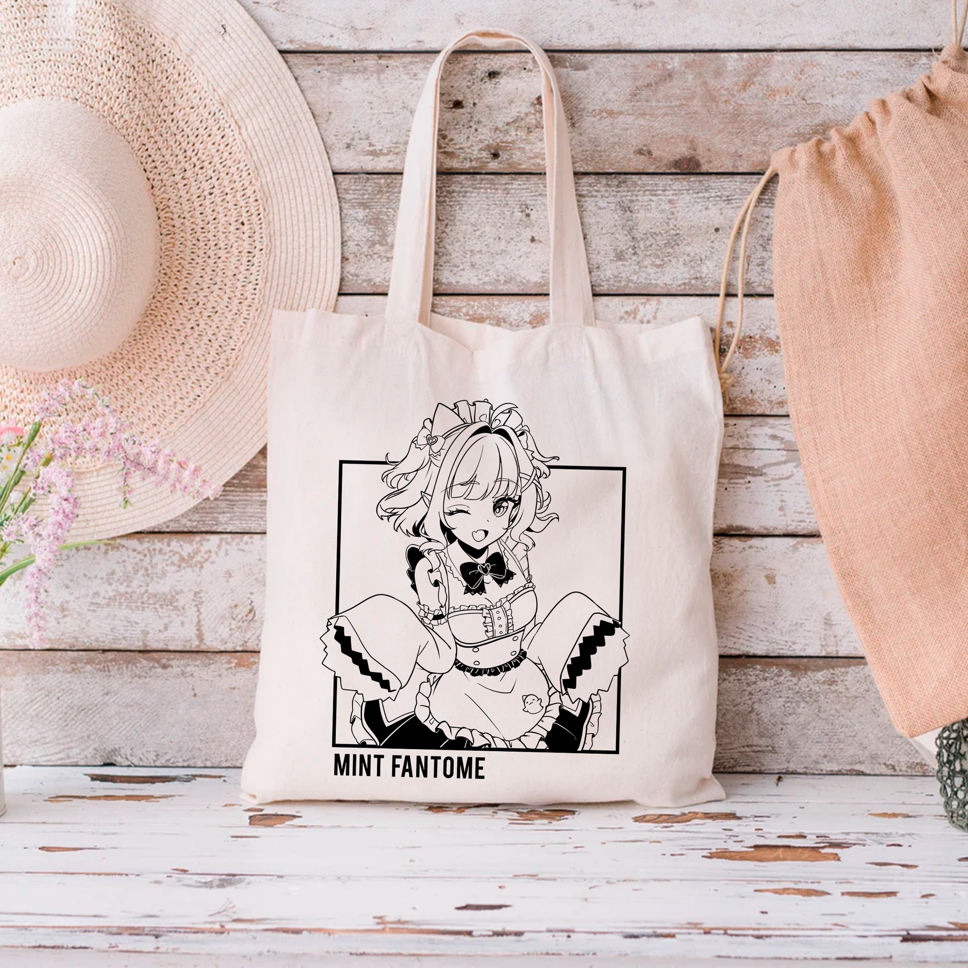Mint Fantome Tote Bag Vtuber Tote Bag Mint Fantome Fan Merch Cotton Canvas Tote Bag Eco Tote Bag Sustainable Bag Kawaii Tote Bag Maid Mint merch