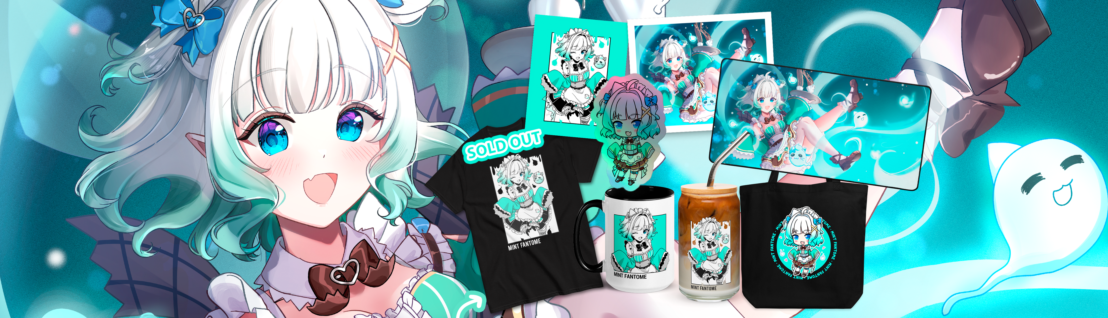 Mint Fantome merch, vtuber merch, Mint Fantome mug, Waifu Cup, Vtuber fan merch, Maid mint merch, maid mint vtuber deskmat