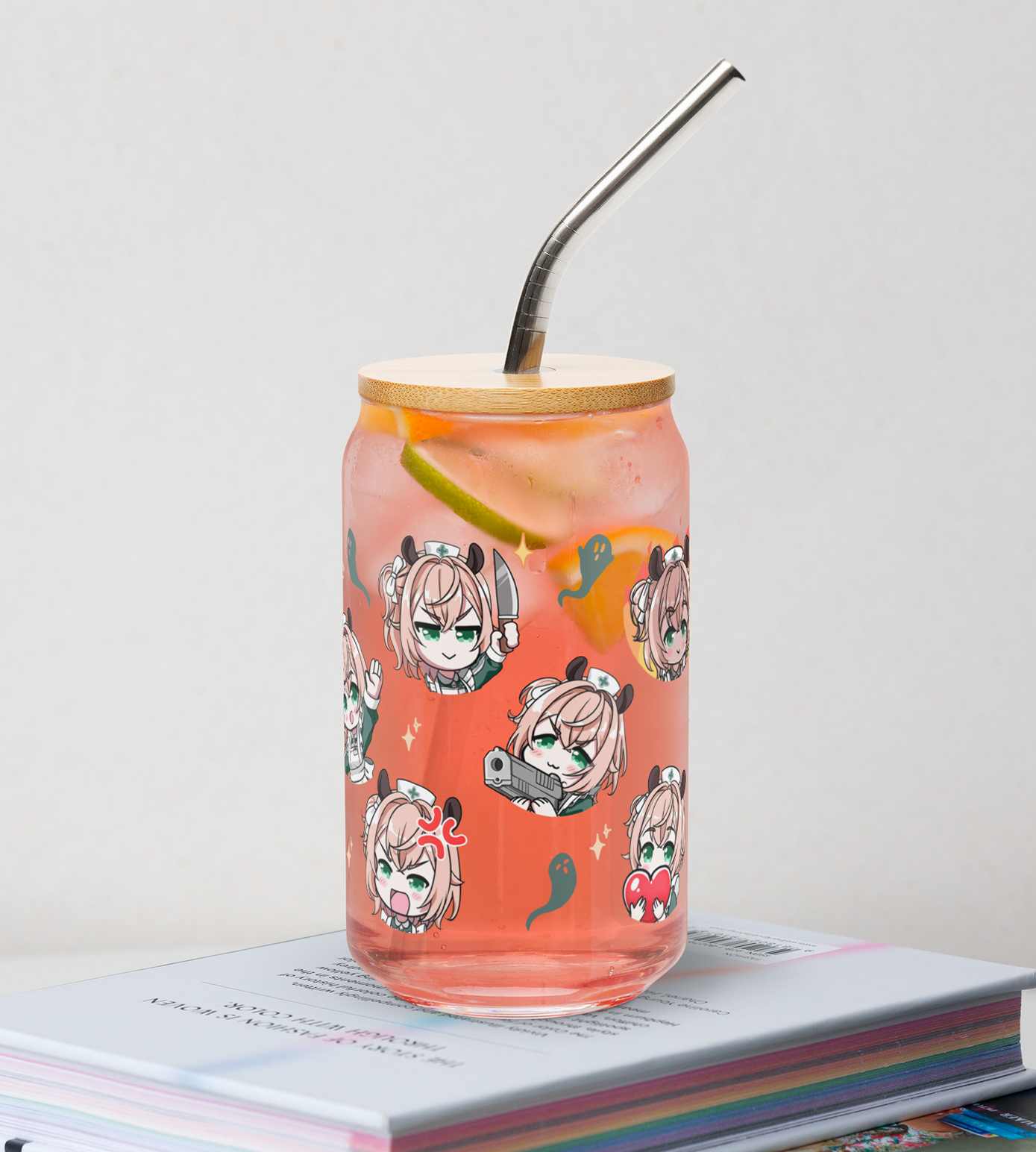Nimi Nightmare Glass Tumbler With Straw And Lid Vtuber Waifu Cup Beer Can Iced Coffee Glass Nimi Nightmare Cup Dokibird Glass Waifu Cup