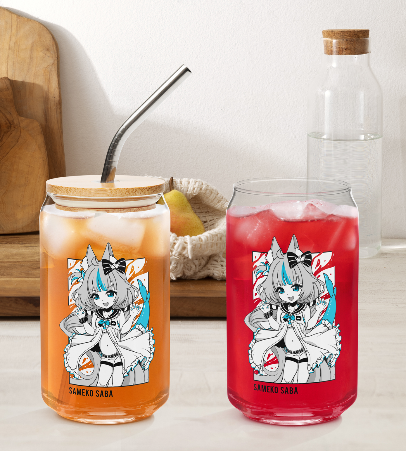 Sameko Saba Glass Tumbler With Straw And Lid Vtuber Waifu Cup Beer Can Iced Coffee Glass Sameko Saba Cup Sameko Saba Glass Waifu Cup