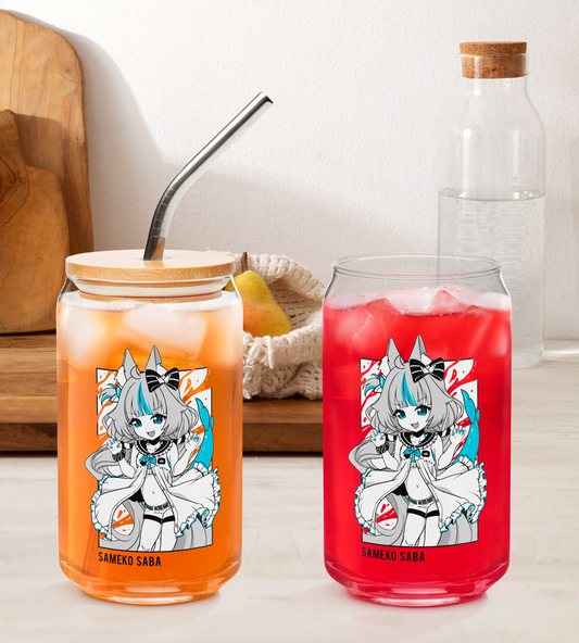 Sameko Saba Glass Tumbler With Straw And Lid Vtuber Waifu Cup Beer Can Iced Coffee Glass Sameko Saba Cup Sameko Saba Glass Waifu Cup