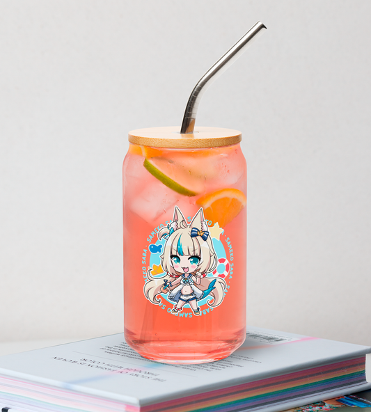 Sameko Saba Glass Tumbler With Straw And Lid Vtuber Waifu Cup Beer Can Iced Coffee Glass Sameko Saba Cup Sameko Saba Glass Waifu Cup