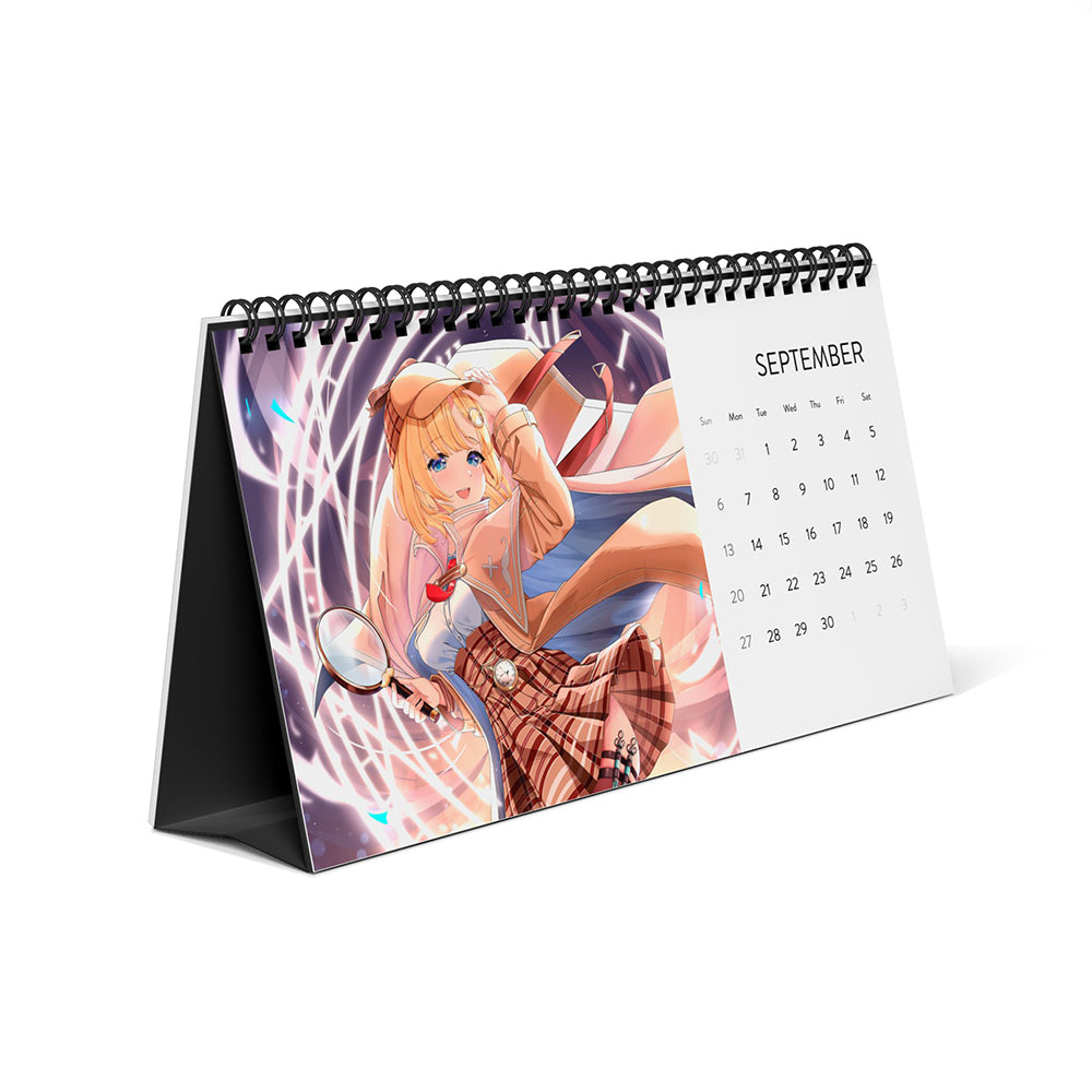 High-quality waifu VTuber wall and desktop calendars featuring 12 vibrant poster-style art prints inspired by Hololive, Sameko Saba, Nimi Nightmare, and Mint Fantome; perfect anime merch for VTuber fans and collectors lllustrated by Orihime Studio