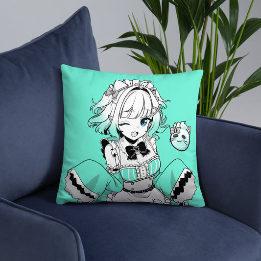 Mint Fantome Throw Pillow, Vtuber Throw Pillows, Gift for Vtuber Fan, Mint Fantome Throw Pillow, Decorative Pillow, Maid Mint Merch