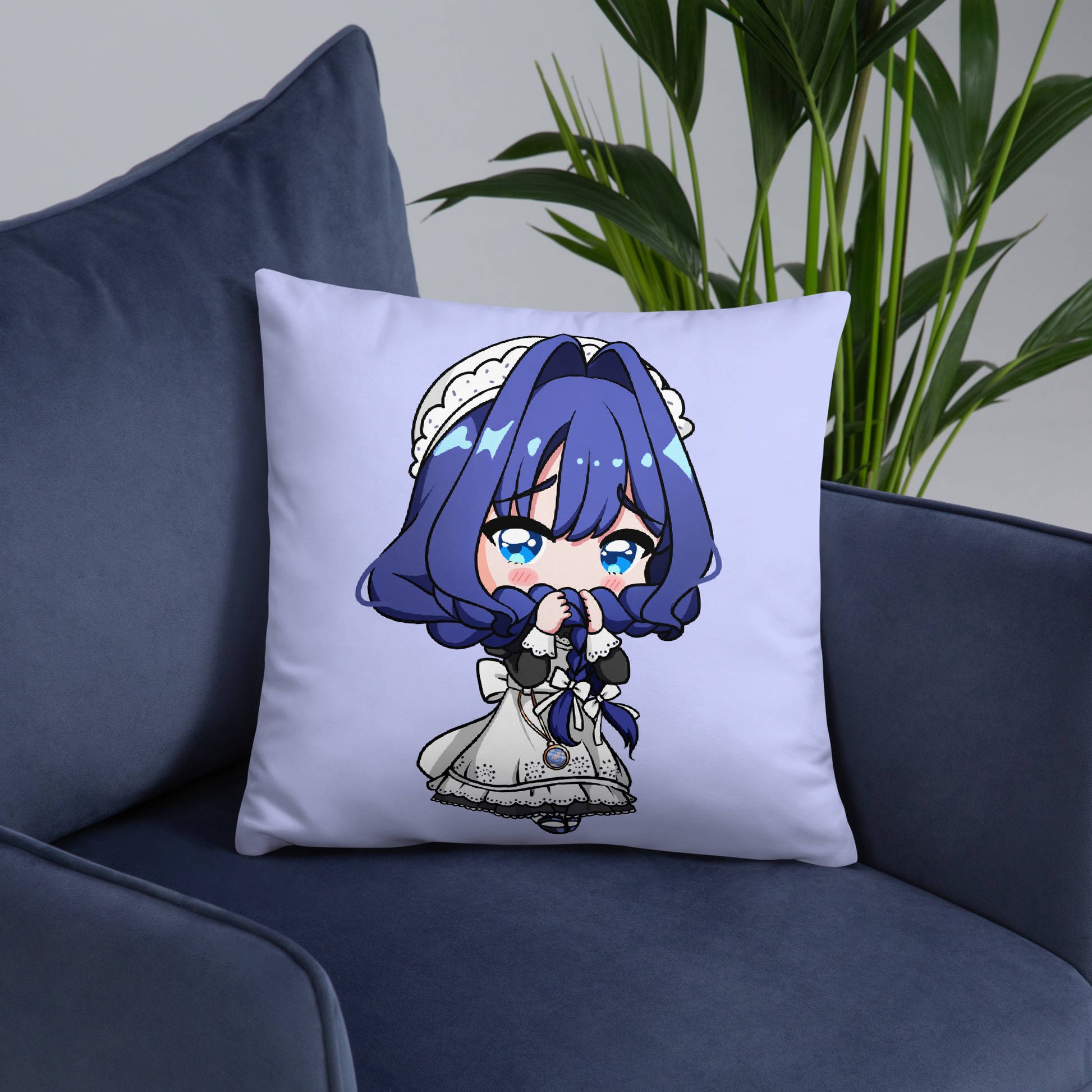 Ouro Kronii Maid Throw Pillow, Vtuber Throw Pillows, Gift for Vtuber Fan, Ouro Kronii Maid Throw Pillow, Decorative Pillow, Hololive Merch
