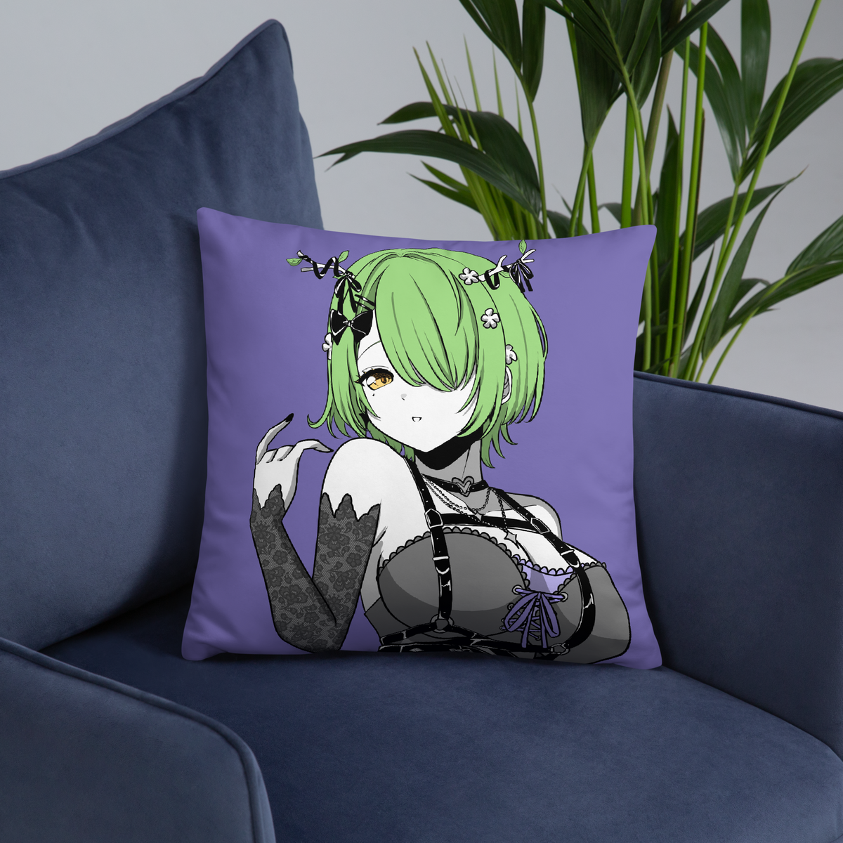 Goth Ceres Fauna Throw Pillow, Vtuber Throw Pillows, Gift for Vtuber Fan, Goth Ceres Fauna Throw Pillow, Decorative Pillow, Hololive Merch