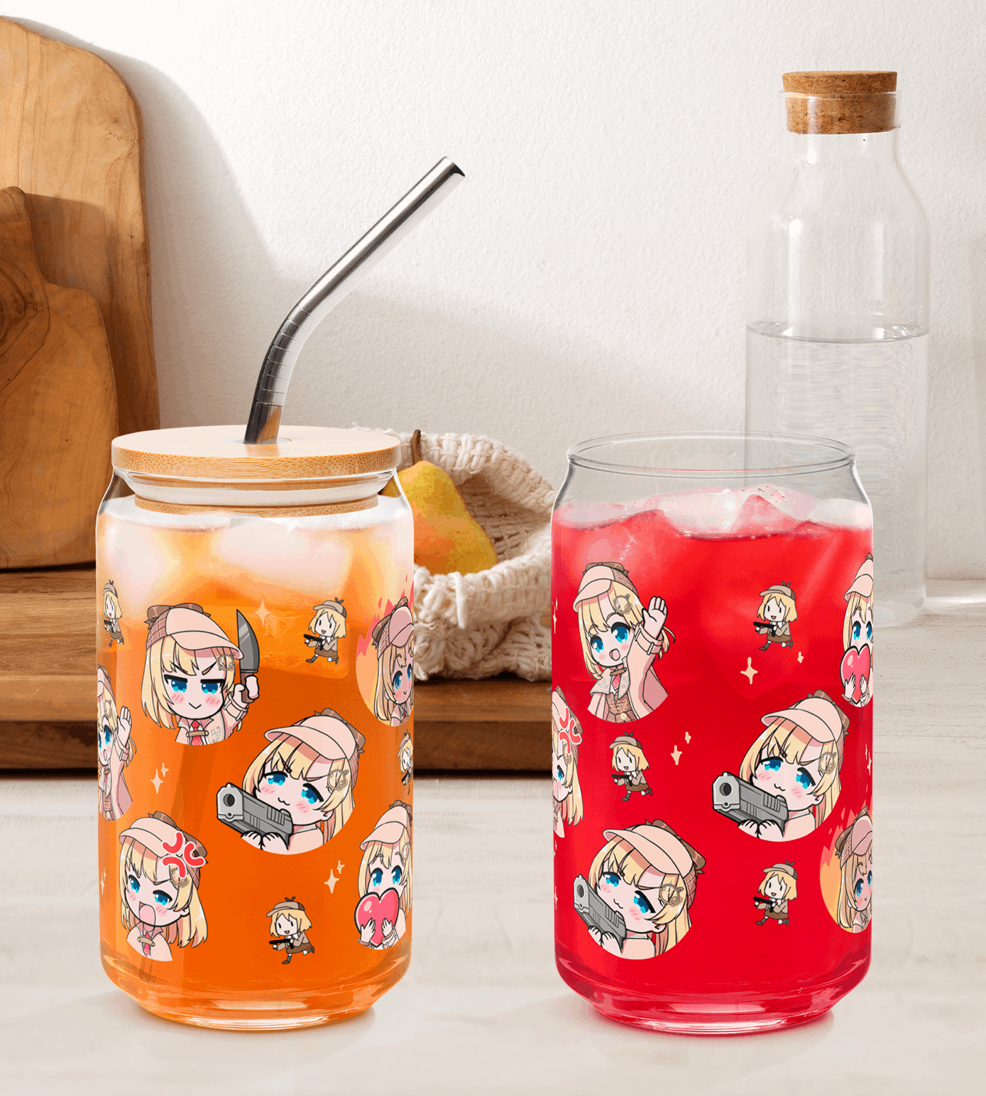 Amelia Watson Glass Tumbler With Straw And Lid Vtuber Waifu Cup Beer Can Iced Coffee Glass Amelia Watson Cup Hololive Glass Waifu Cup