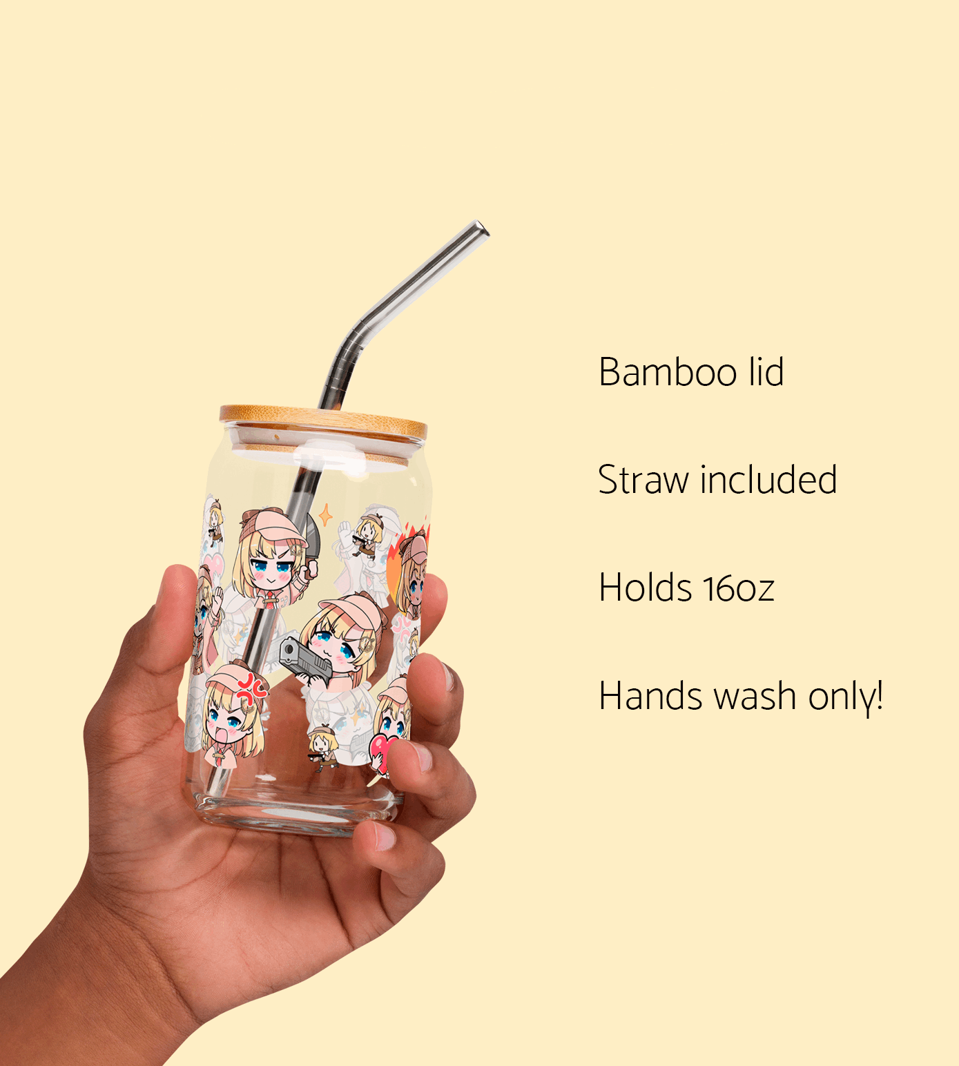 Amelia Watson Glass Tumbler With Straw And Lid Vtuber Waifu Cup Beer Can Iced Coffee Glass Amelia Watson Cup Hololive Glass Waifu Cup