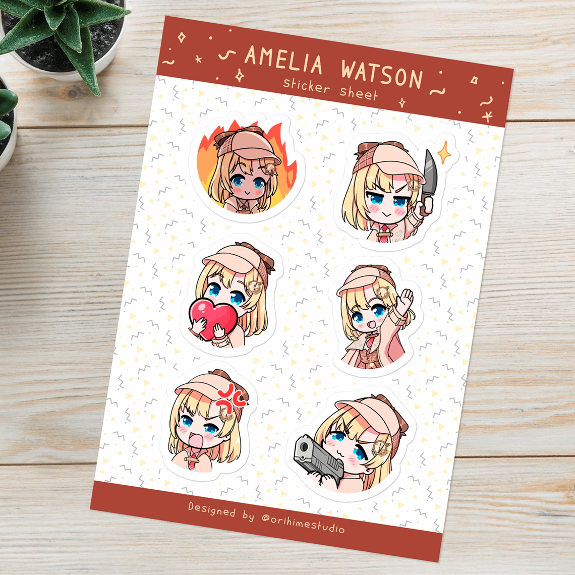 Amelia Watson Sticker Sheet Stationery Stickers Sticker Sheet Planner Journal Stickers Hololive Stickers Hololive Merch Amelia Watson Merch