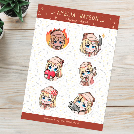 Amelia Watson Sticker Sheet Stationery Stickers Sticker Sheet Planner Journal Stickers Hololive Stickers Hololive Merch Amelia Watson Merch