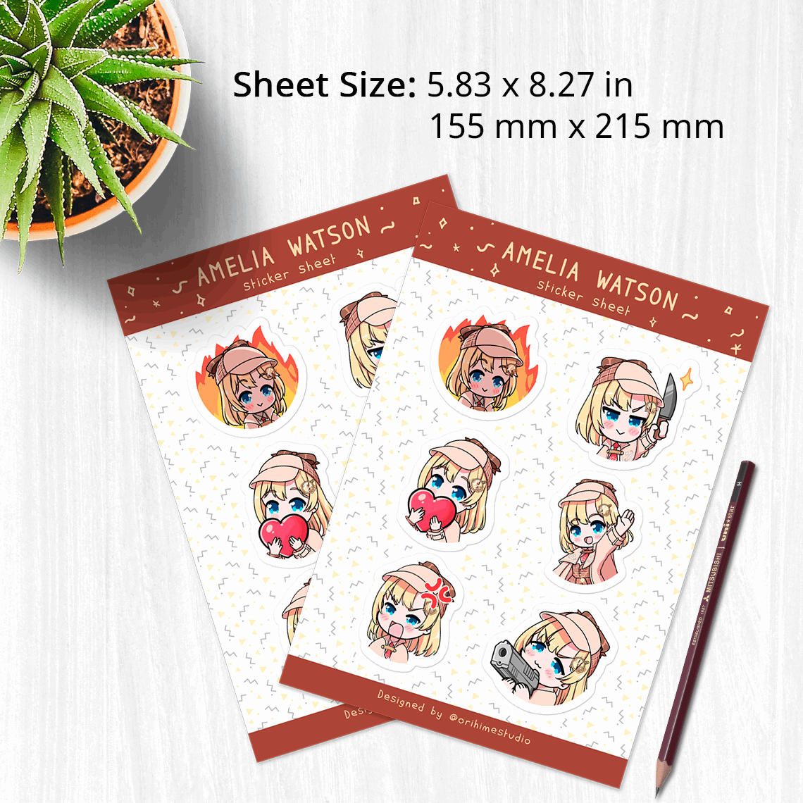 Amelia Watson Sticker Sheet Stationery Stickers Sticker Sheet Planner Journal Stickers Hololive Stickers Hololive Merch Amelia Watson Merch