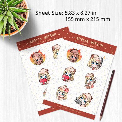 Amelia Watson Sticker Sheet Stationery Stickers Sticker Sheet Planner Journal Stickers Hololive Stickers Hololive Merch Amelia Watson Merch