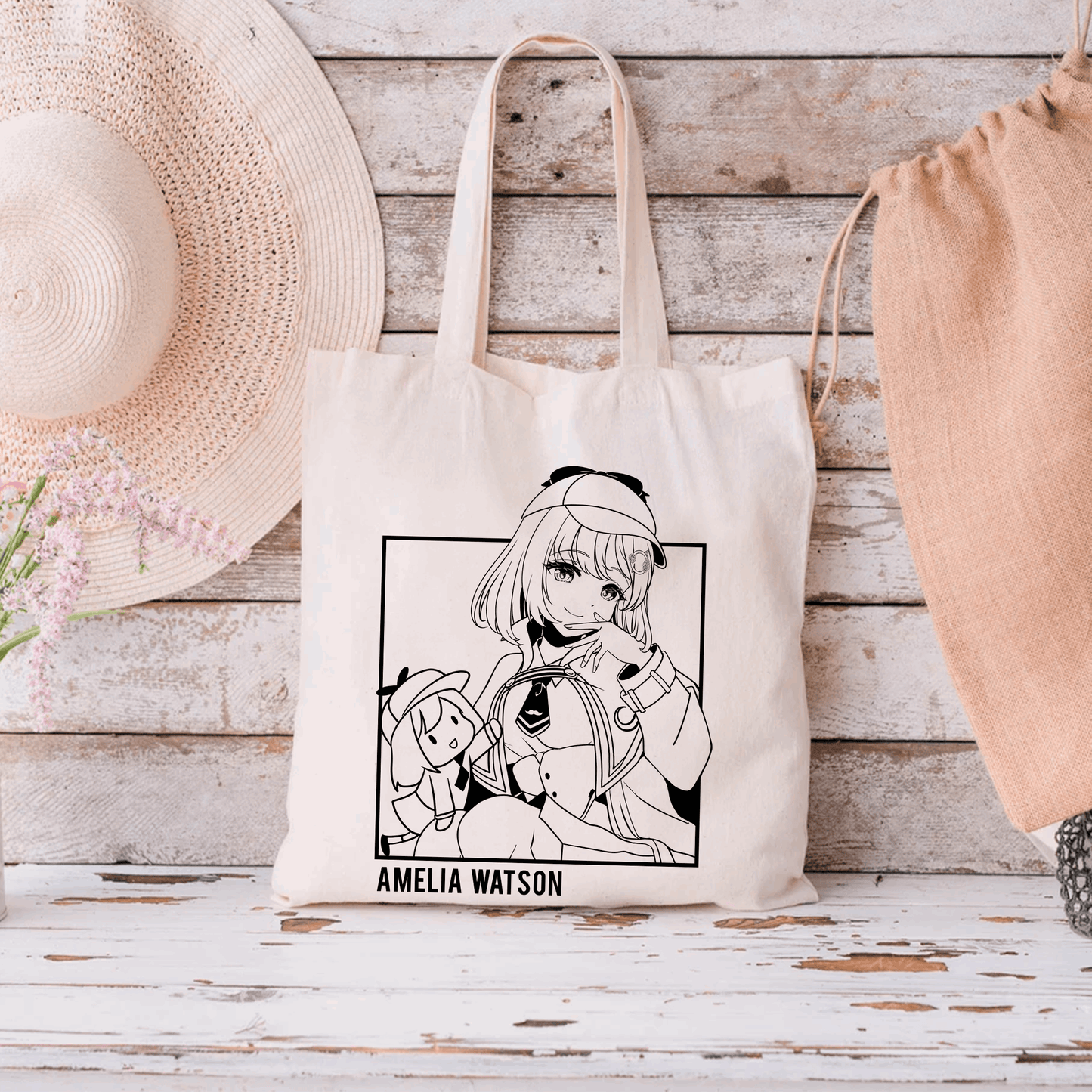 Amelia Watson Tote Bag Vtuber Tote Bag Hololive Fan Merch Cotton Canvas Tote Bag Eco Tote Bag Sustainable Bag Kawaii Tote Bag Amelia Watson
